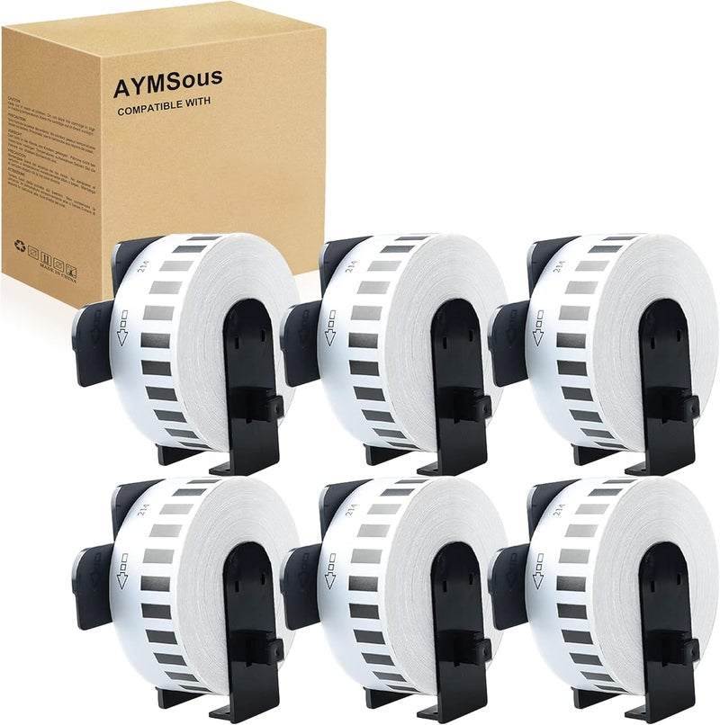 AYMSous Compatible 6 Pack DK-2214 Continuous White Label Paper (0.47" x 100'/ (12mm x 30.48m) with 6 Refillable Cartridge Replacement for Brother DK-2214 for QL-700 QL570 QL710W QL800 QL810W QL1060N - Image 1